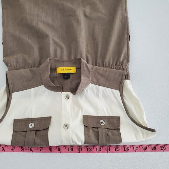 St. John Womens Safari Dress Size 4 Drawstring Sleeveless Pockets Classy Neutral - Picture 12 of 15